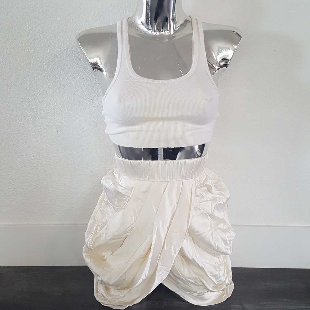 White Cream Silk MAGASCHONI High Waisted Draped Midi